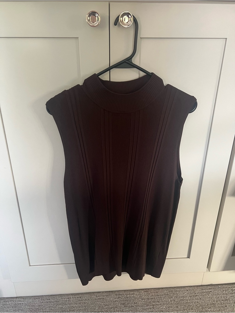 dressbarn Sleeveless Ribbed Mock Neck Top - Dark Brown